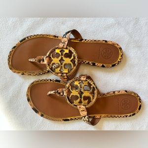 Tory Burch Metal Miller Snake Print Stamped Leather Thong Sandal Blush size 8